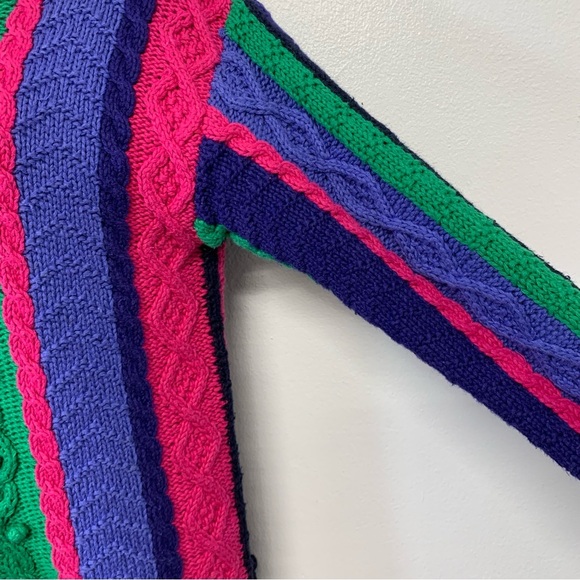 Vtg Eagle Eye Cable Knit Sweater Woman Small Full Zip Rainbow Cotton Rami Warm - Picture 4 of 12